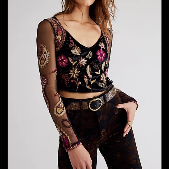 Free People Tops - Free People Embroidered Sheer Corset Top XS Florence Festival